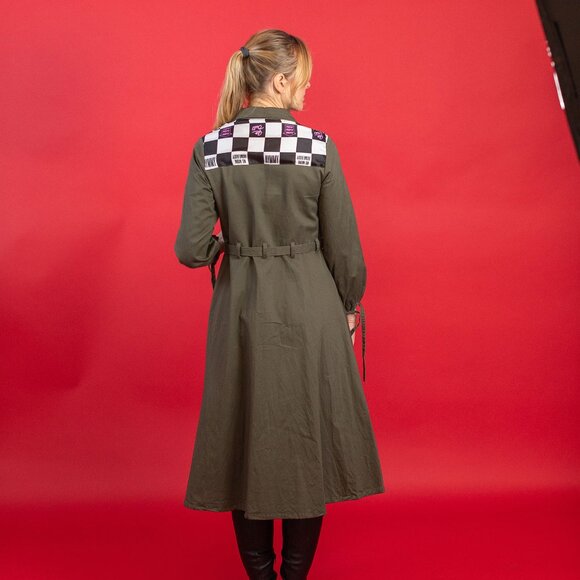 Khaki Street-Style Utility Maxi Dress with Print, Size US 4 - Picture 3 of 11